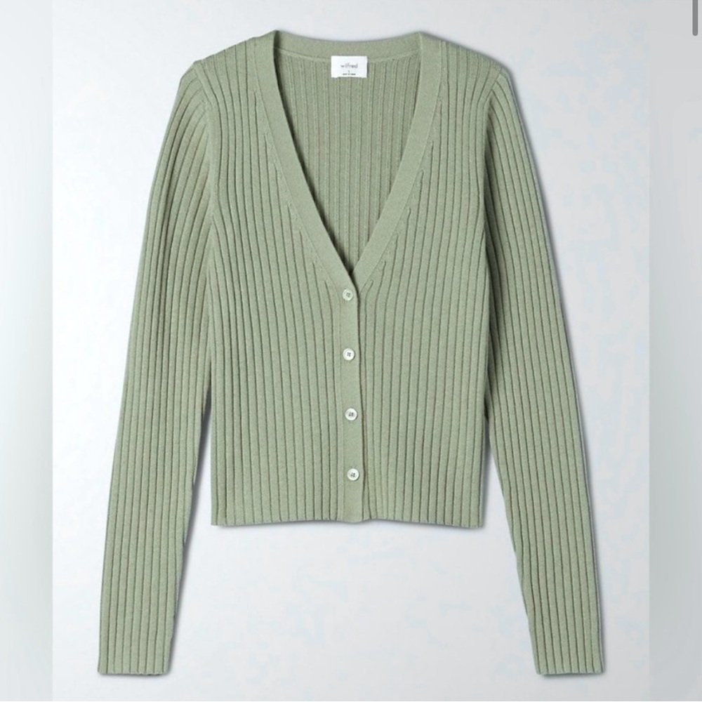 Wilfred Light Green Ribbed V-Neck Cardigan